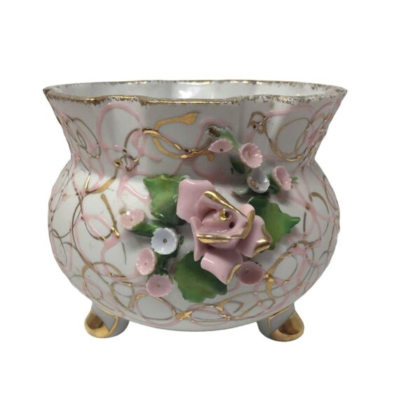 Vintage 3 Legged Lefton China Hand Painted Bowl/Planter Marked 50441 - Picture 1 of 10